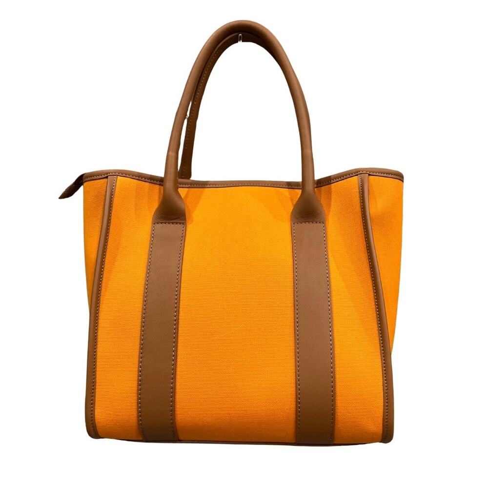 NWT La Via Firenze Orange Canvas & Leather Tote Bag Convertible Crossbody Bag